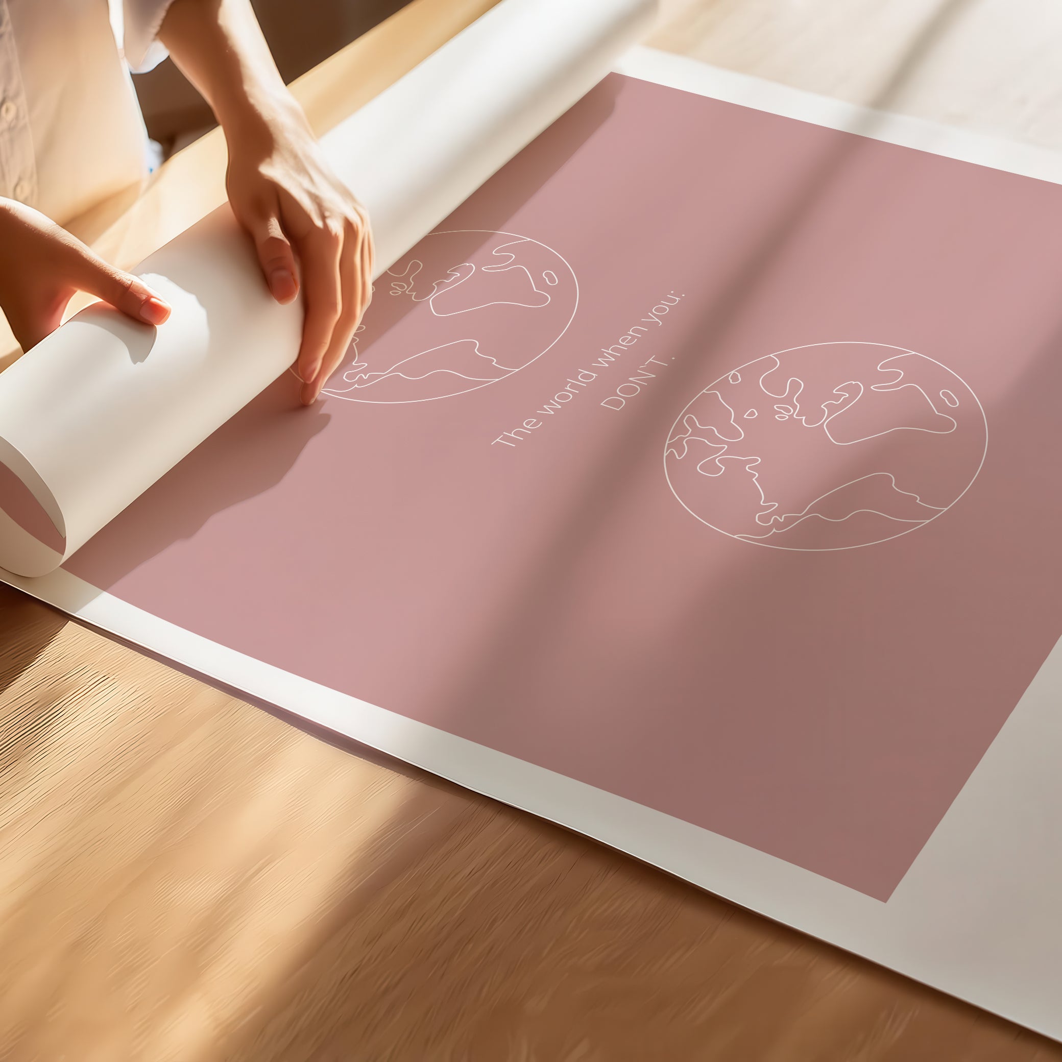 "The World" – Happiness & Well-Being Reminder Wall Art to Encourage Joy & Balance | Motivational Poster | Minimalist Wall Art – Pink