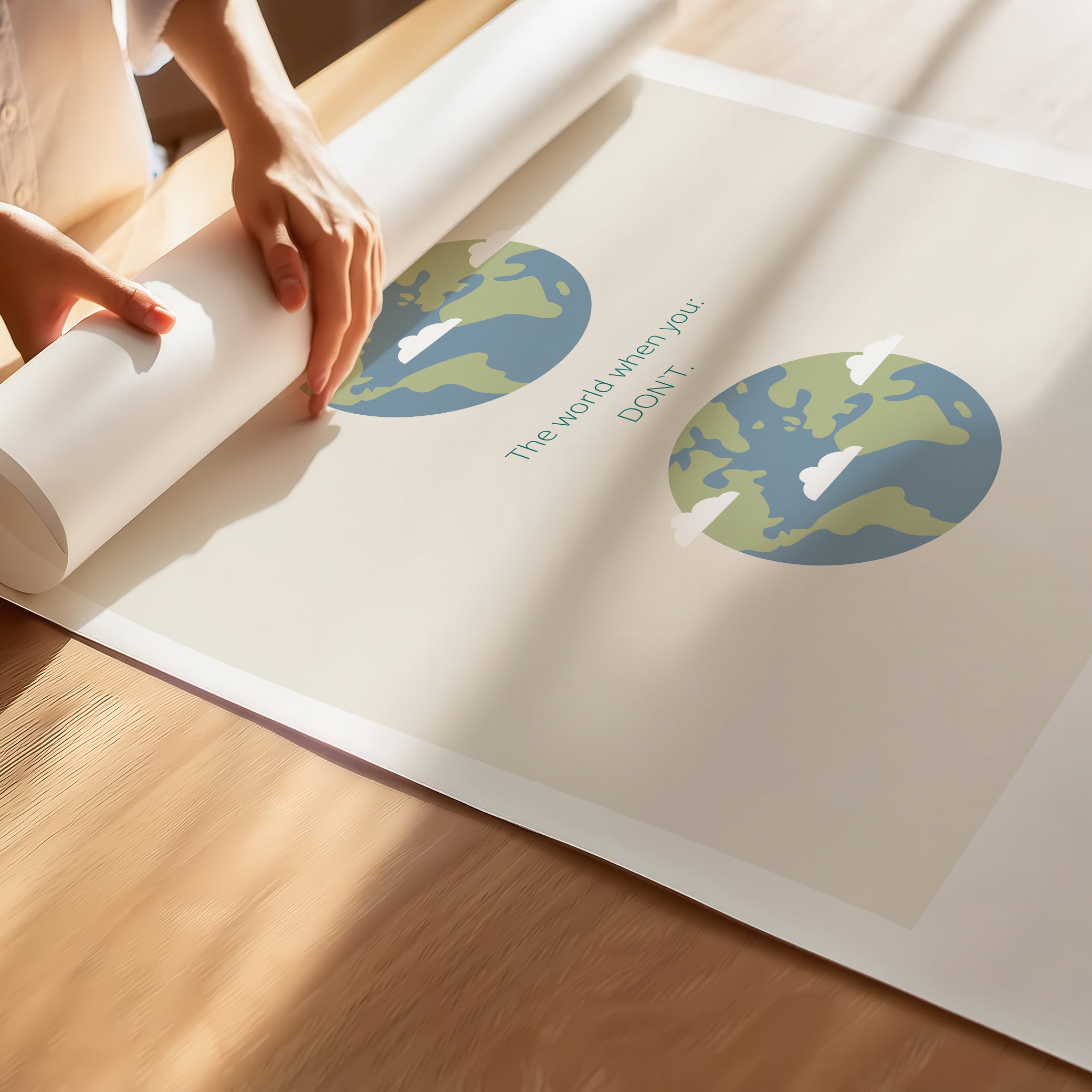 "The World" – Happiness & Well-Being Reminder Wall Art to Encourage Joy & Balance | Motivational Poster | Minimalist Wall Art – Beige
