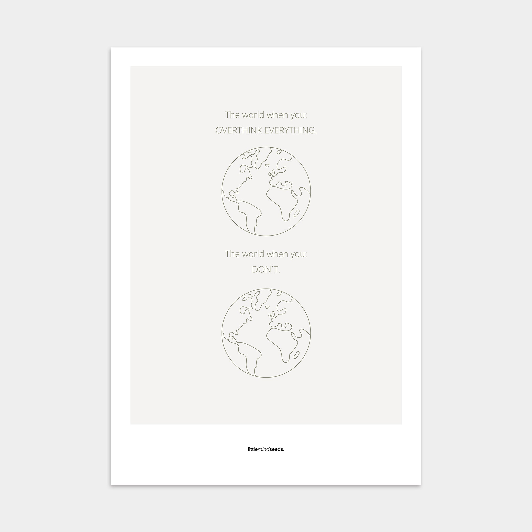 "The World" – Happiness & Well-Being Reminder Wall Art to Encourage Joy & Balance | Motivational Poster | Minimalist Wall Art – Light Gray