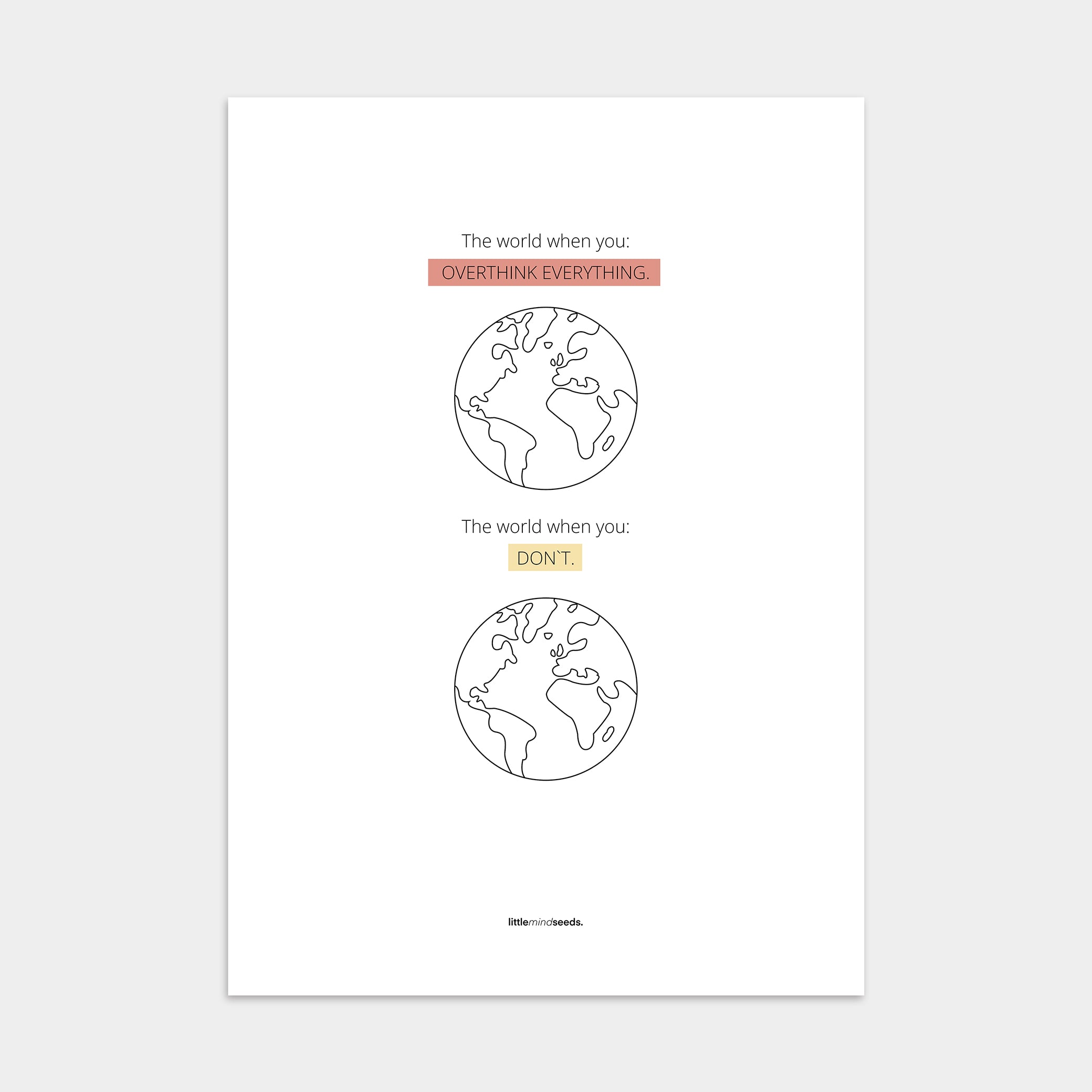 "The World" – Happiness & Well-Being Reminder Wall Art to Encourage Joy & Balance | Motivational Poster | Minimalist Wall Art – White