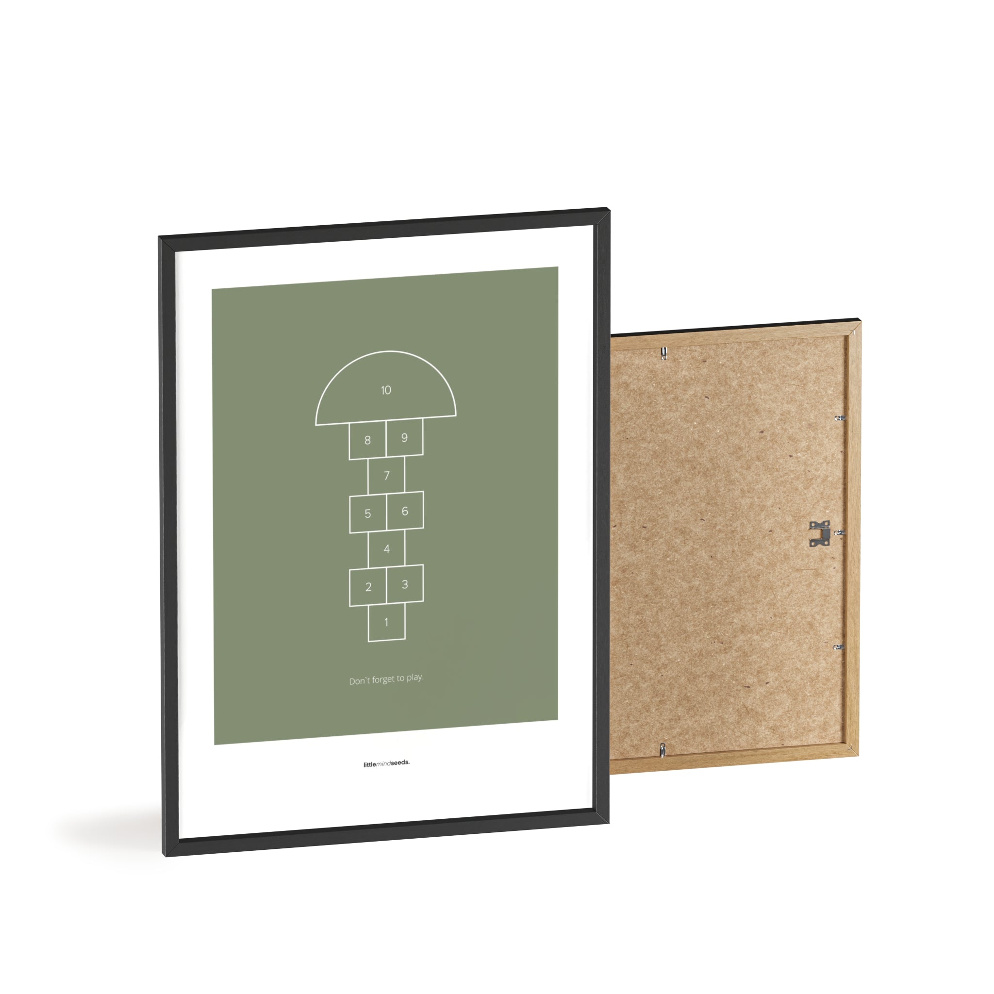 "Don’t Forget to Play" – Happiness & Well-Being Reminder Wall Art to Encourage Joy & Balance | Motivational Matte Framed Poster | Minimalist Wall Art – Green