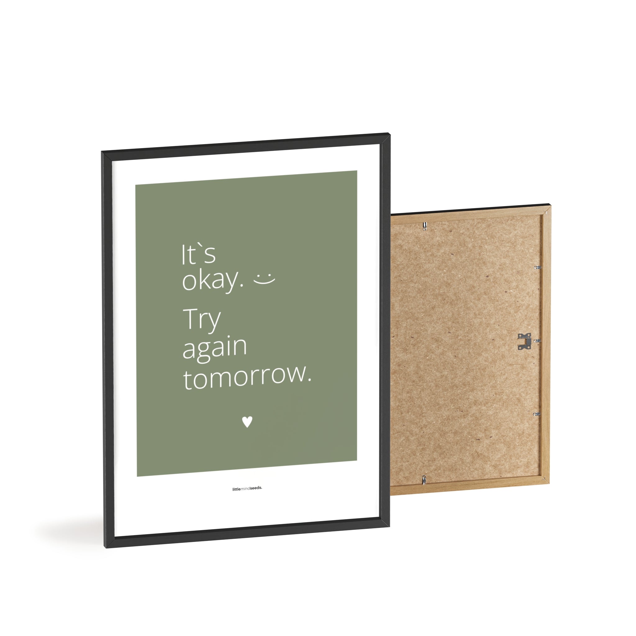 "It’s OK, Try Again Tomorrow" – Resilience & Confidence Wall Art to Build Self-Belief & Grit | Motivational Quality Framed Poster | Minimalist Wall Art – Green