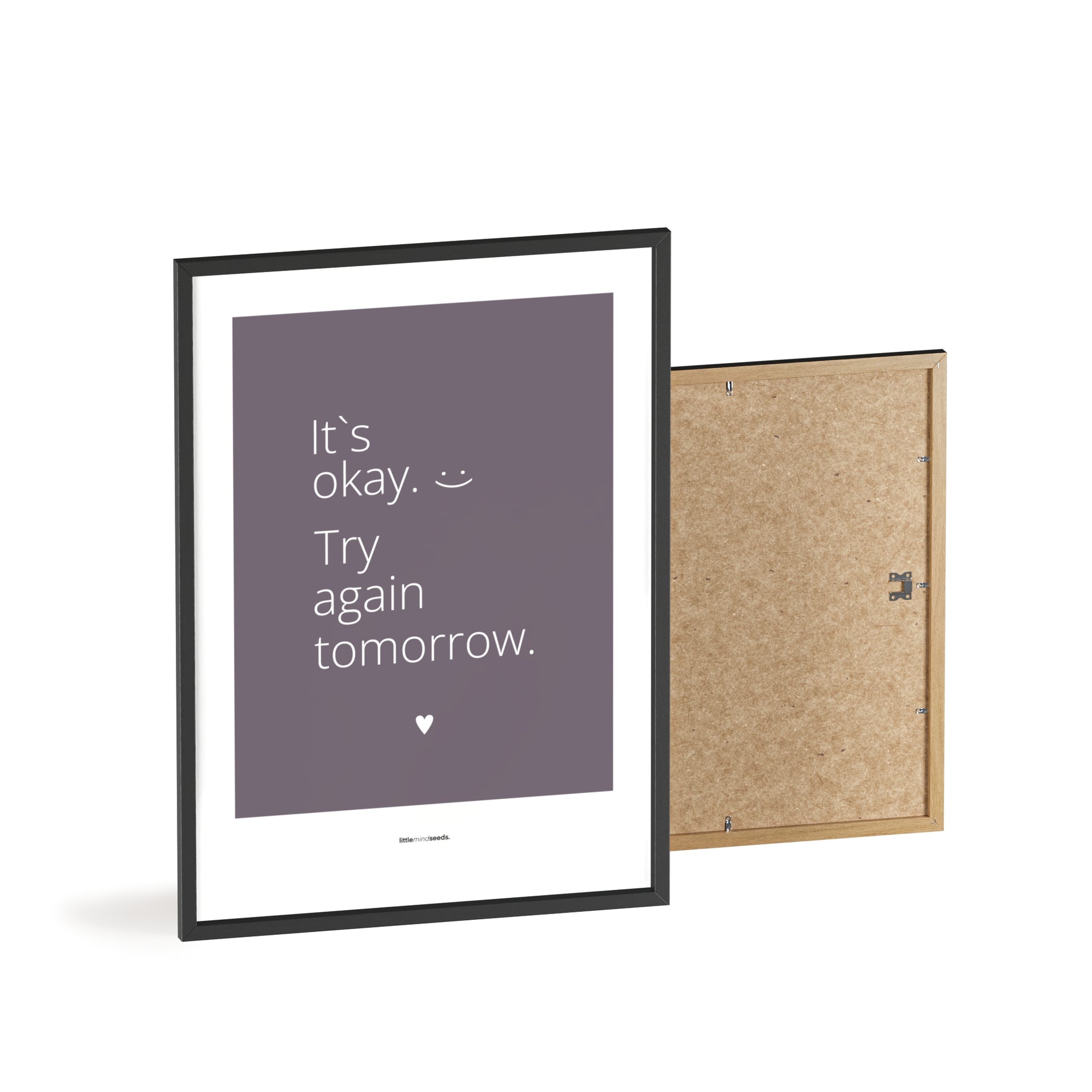 "It’s OK, Try Again Tomorrow" – Resilience & Confidence Wall Art to Build Self-Belief & Grit | Motivational Quality Framed Poster | Minimalist Wall Art –  Purple