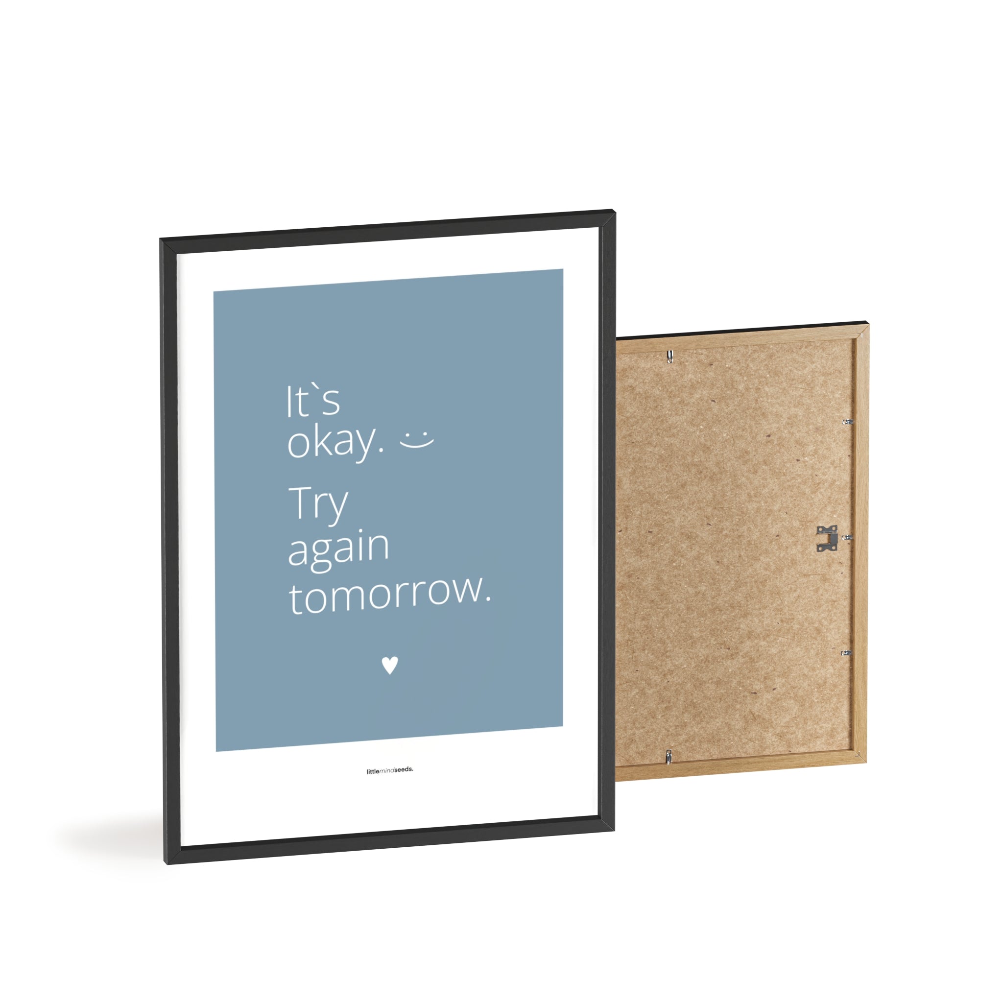 "It’s OK, Try Again Tomorrow" – Resilience & Confidence Wall Art to Build Self-Belief & Grit | Motivational Quality Framed Poster | Minimalist Wall Art – Blue