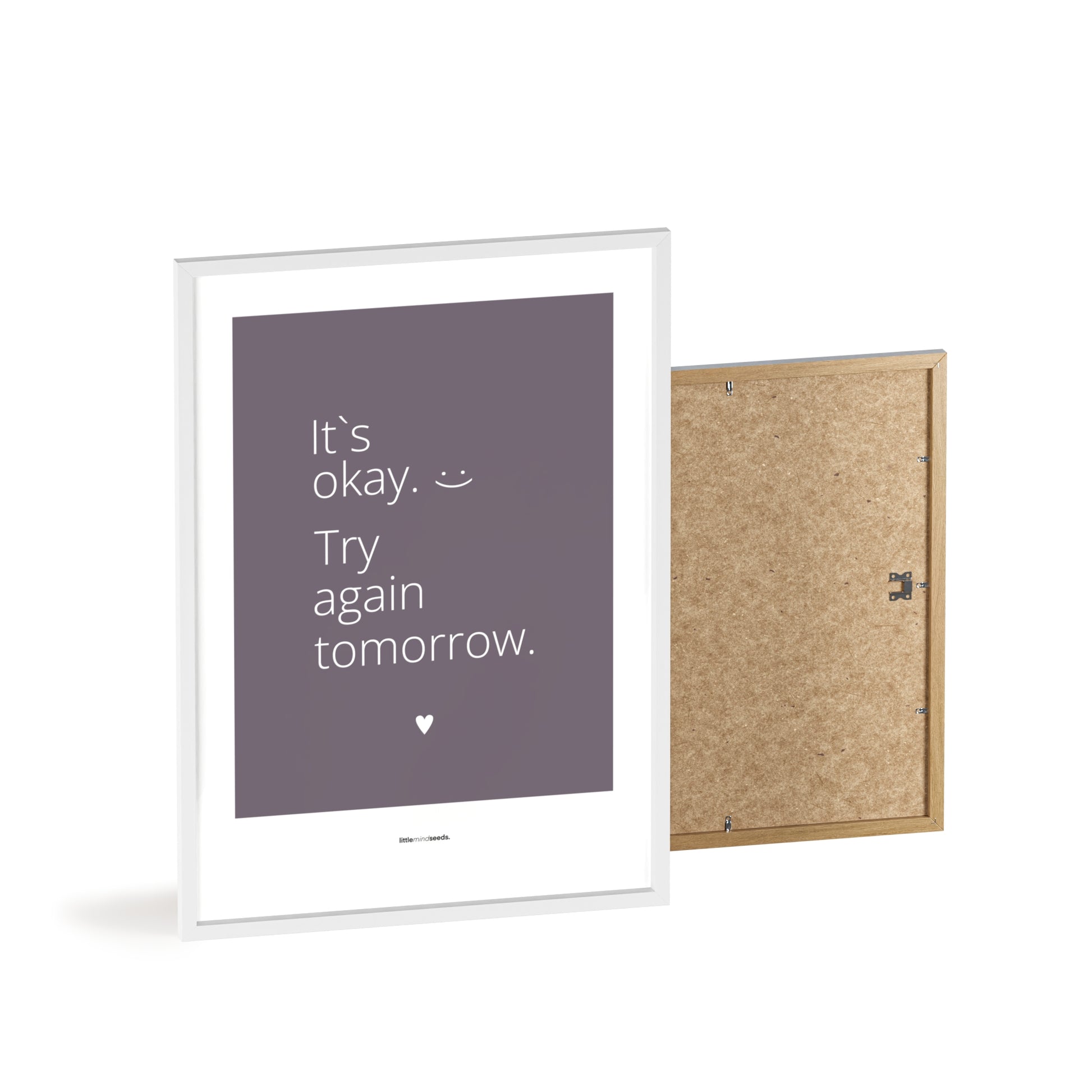 "It’s OK, Try Again Tomorrow" – Resilience & Confidence Wall Art to Build Self-Belief & Grit | Motivational Quality Framed Poster | Minimalist Wall Art –  Purple