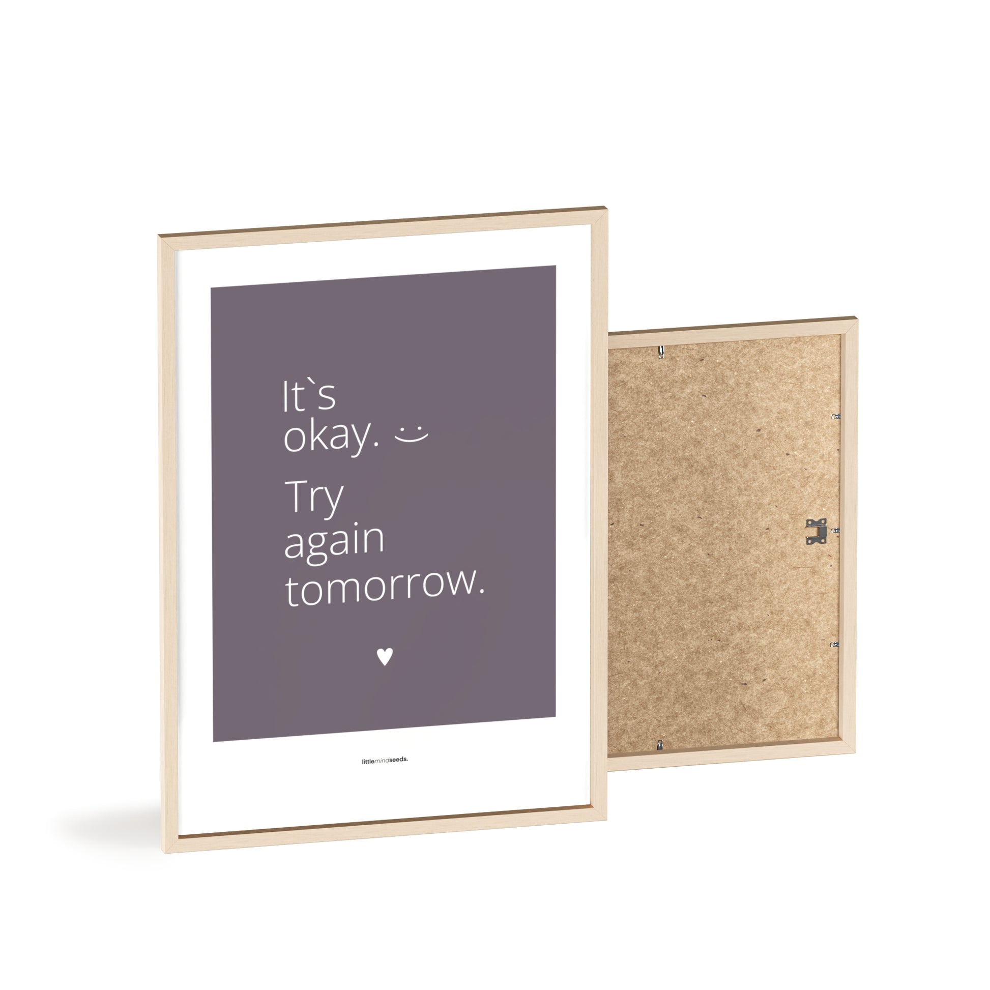 "It’s OK, Try Again Tomorrow" – Resilience & Confidence Wall Art to Build Self-Belief & Grit | Motivational Quality Framed Poster | Minimalist Wall Art –  Purple