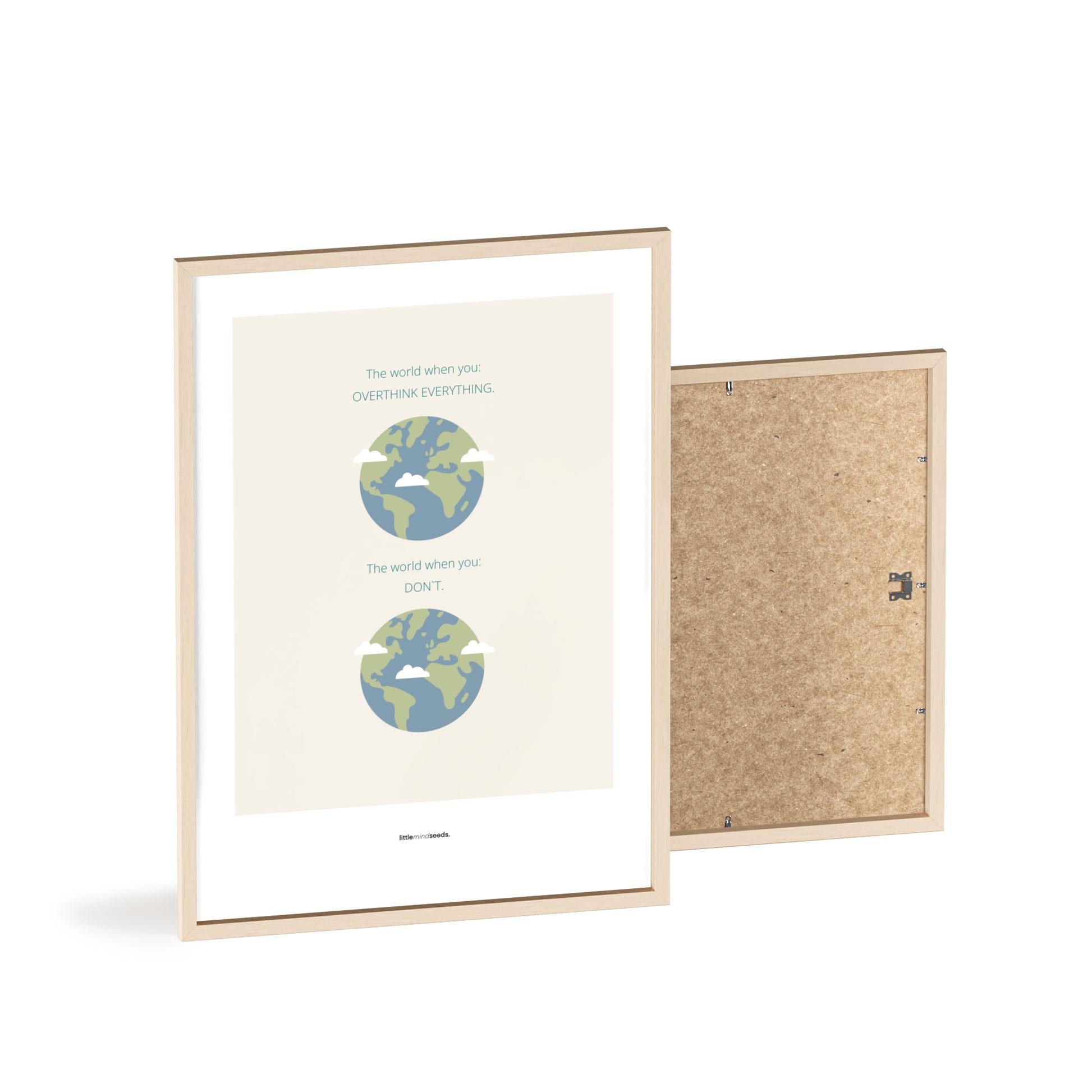 "The World" – Happiness & Well-Being Reminder Wall Art to Encourage Joy & Balance | Motivational Matte Frame | Minimalist Wall Art – Beige