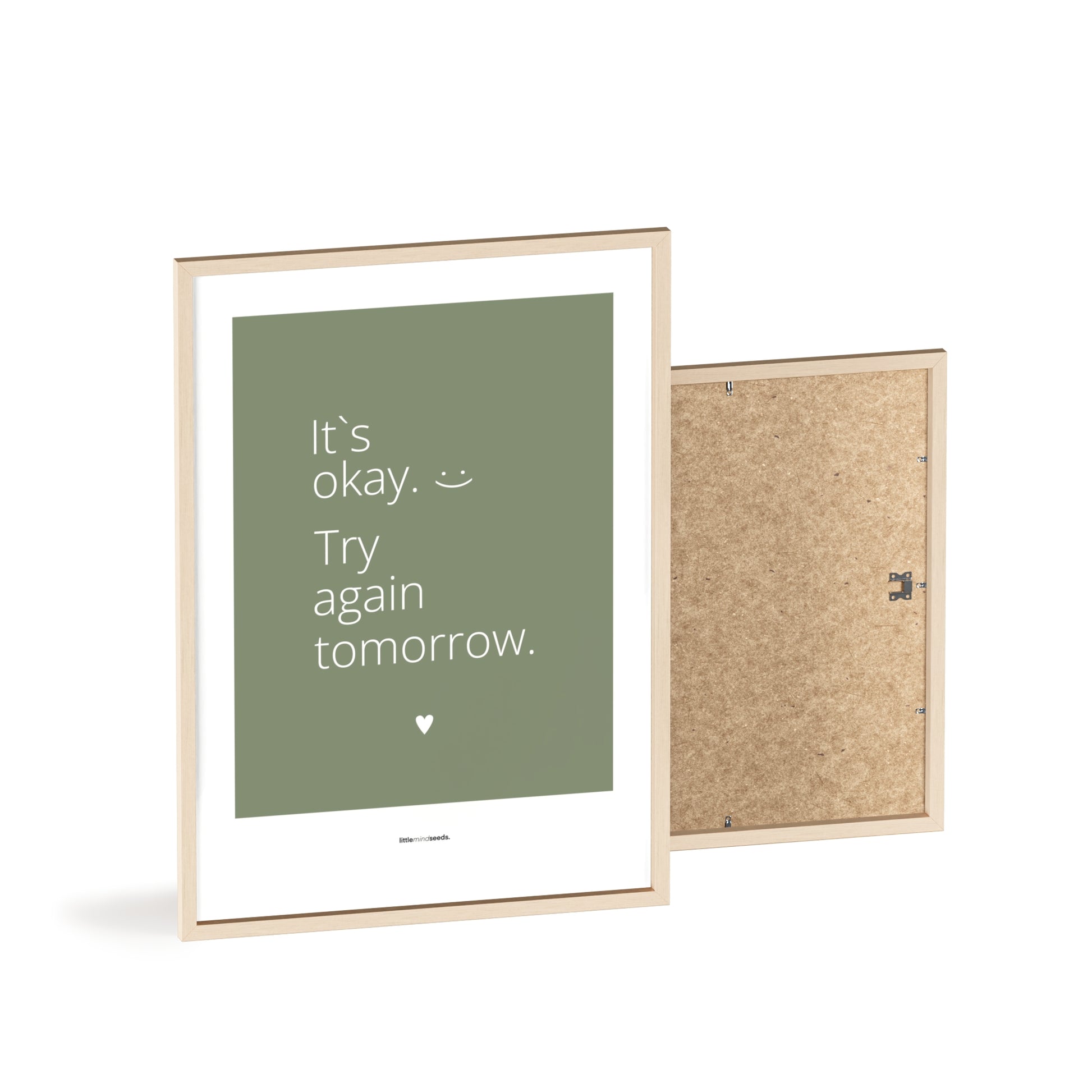 "It’s OK, Try Again Tomorrow" – Resilience & Confidence Wall Art to Build Self-Belief & Grit | Motivational Quality Framed Poster | Minimalist Wall Art – Green