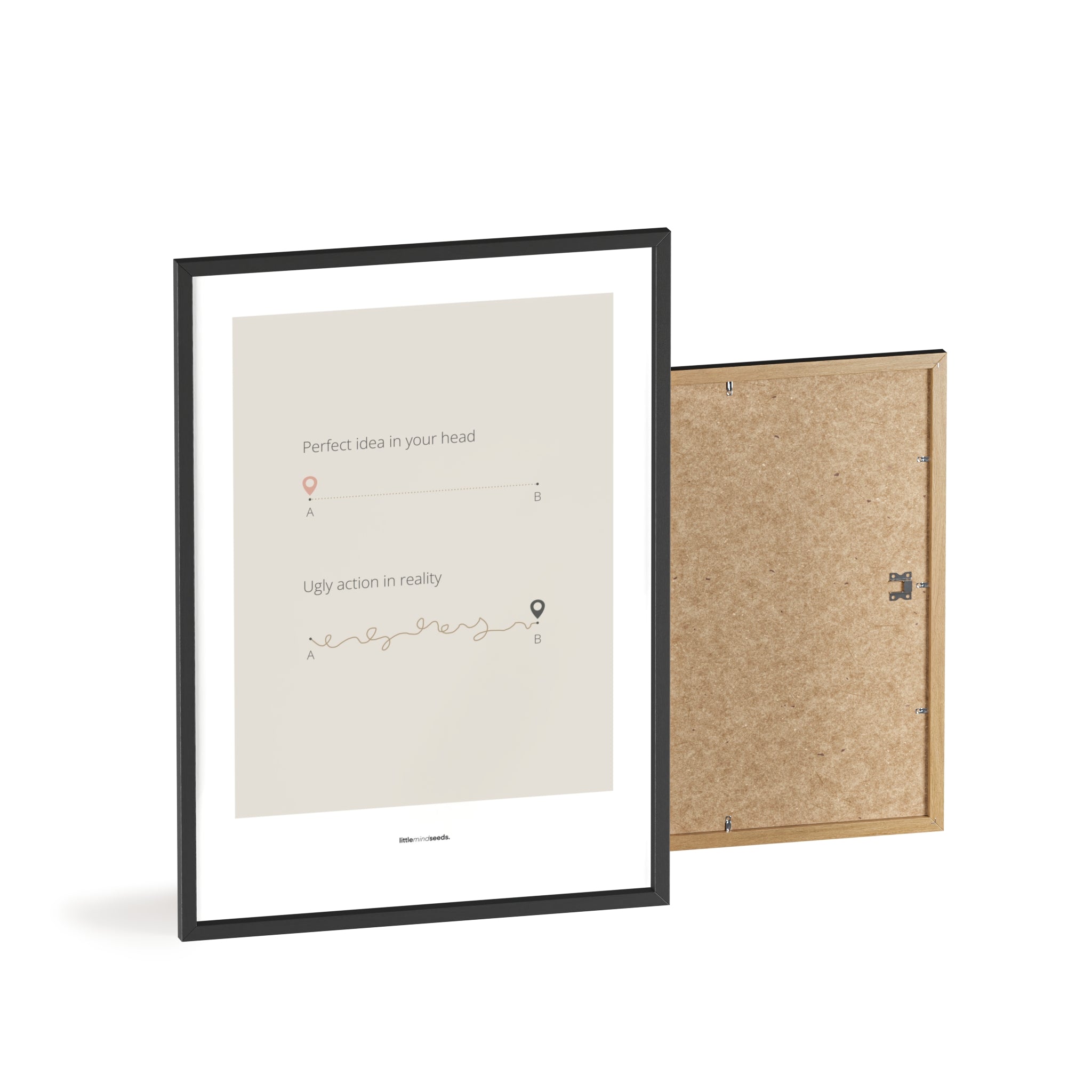 "Perfect Idea vs Ugly Action in Reality" – Critical Thinking & Problem-Solving Children Wall Art to Boost Creativity & Adaptability | Matte Frame Poster– Dark Gray